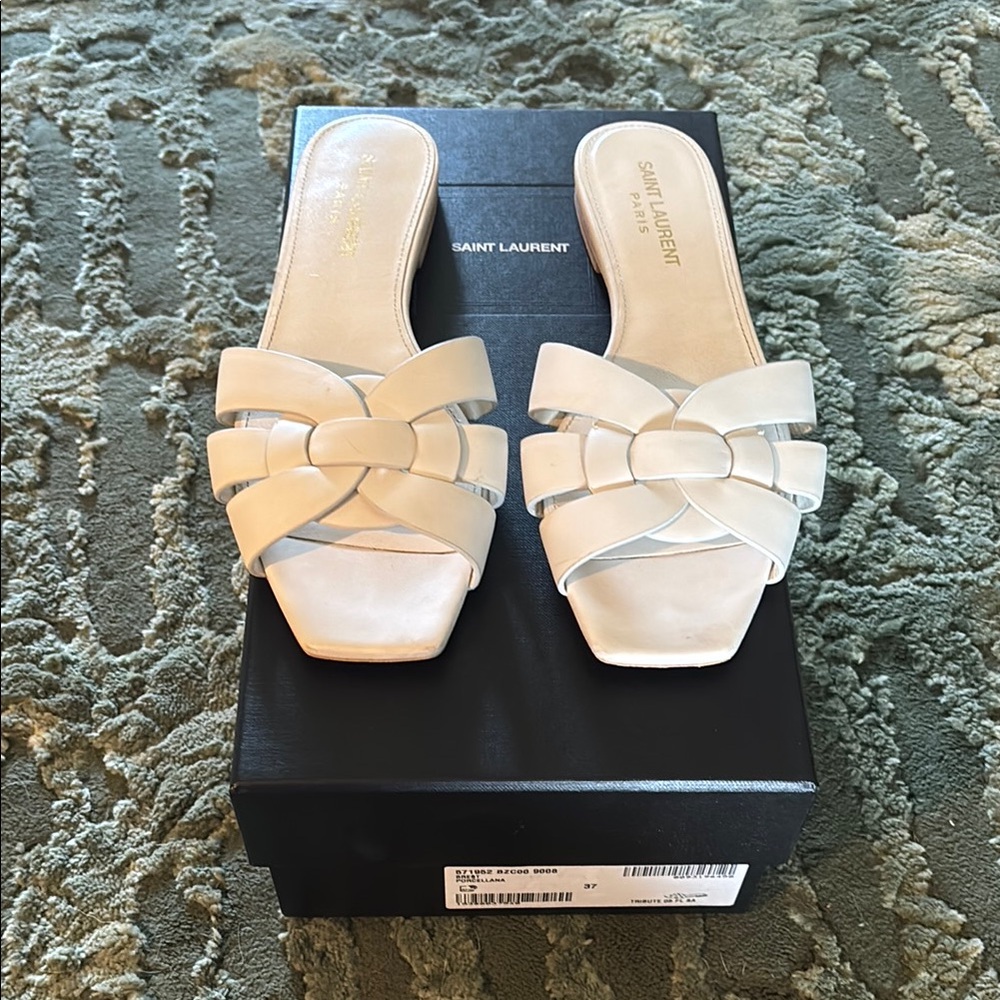Saint Laurent White Knotted Slide Sandals